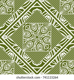 Decorative Square Background, Geometric Floral Seamless Pattern with Lace frame. For Fashion Fabric Print, Bandanna Shawl, Tablecloth, Home DÃ©cor. Vector Illustration
