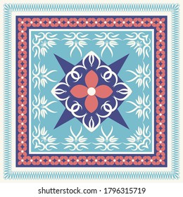 Decorative square background with ornament. Ethnic design for scarf, bandana, shawl and other textiles.