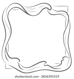 A decorative square border featuring hand drawn wavy lines with fluid organic curves isolated on a white background