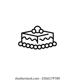 Decorative square cake icon. Simple square cake icon with cream and cherry decoration for social media, app, and web design. Vector illustration.