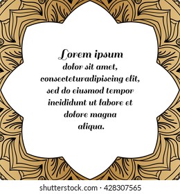 Decorative square element with a black pattern on a gold background.