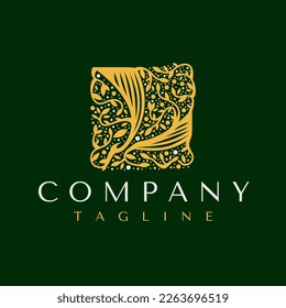 Decorative square floral L letter logo design.