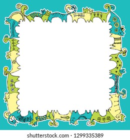 Decorative square frame with abstract cats. Cat Day