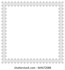 Decorative square frame with abstract geometric ornament on white background. Grey ethnic border. Layout for your design with place for text. Vector illustration