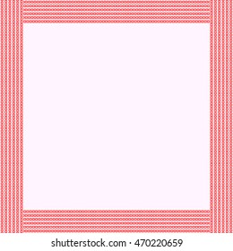 Decorative square frame with abstract geometric ornament on white background. Red ethnic border. Layout for your design with place for text. Vector illustration