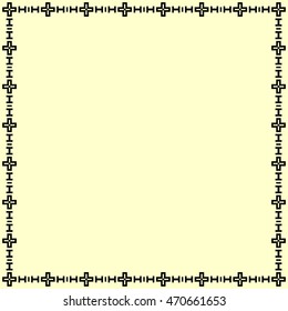 Decorative square frame with abstract geometric ornament on yellow background. Black  ethnic border. Layout for your design with place for text. Vector illustration