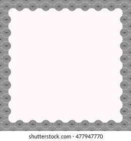 Decorative square frame with abstract ornament on white background. Black ethnic border. Layout for your design with place for text. Vector illustration