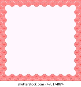 Decorative square frame with abstract ornament on white background. Red ethnic border. Layout for your design with place for text. Vector illustration