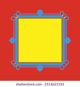 Decorative Square Frame Border with Geometric Lines and symmetrical Floral pattern Vector Elements