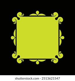 Decorative Square Frame Border with Geometric Lines and symmetrical Floral pattern Vector Elements