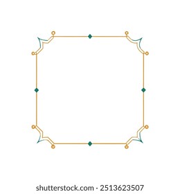 Borda Quadrada Decorativa com Linhas Geométricas e Elementos Vetoriais com Padrão Floral Simétrico