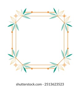 Decorative Square Frame Border with Geometric Lines and symmetrical floral pattern Vector Elements