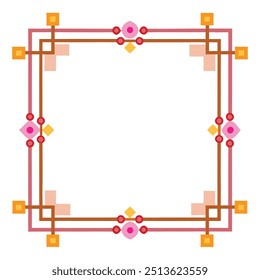 Decorative Square Frame Border with Geometric Lines and symmetrical floral pattern Vector Elements