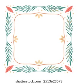 Decorative Square Frame Border with Geometric Lines and symmetrical floral pattern Vector Elements
