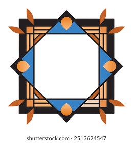 Decorative Square Frame Border with Geometric Lines and symmetrical floral pattern Vector Elements