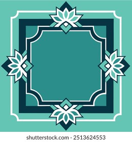 Decorative Square Frame Border with Geometric Lines and symmetrical floral pattern Vector Elements