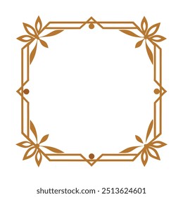 Decorative Square Frame Border with Geometric Lines and symmetrical floral pattern Vector Elements