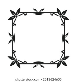 Decorative Square Frame Border with Geometric Lines and symmetrical floral pattern Vector Elements