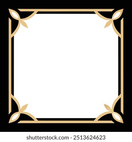 Decorative Square Frame Border with Geometric Lines and symmetrical floral pattern Vector Elements
