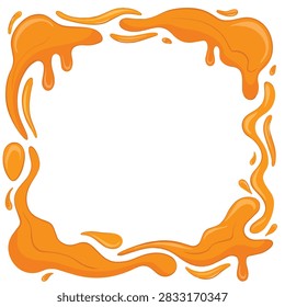 A decorative square frame design featuring flowing orange liquid drips and splashes on a white background suitable for creative projects