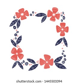 Decorative square frame with flowers and leaves. Floral elements for design card or cards.