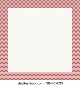 Decorative square frame with geometric ornament. Red ornamental border. Vector illustration