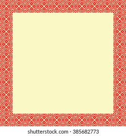 Decorative square frame with geometric ornament. Red ornamental border. Vector illustration