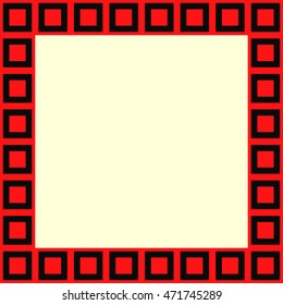 Decorative square frame with geometric ornament on white background. Color border. Layout for your design with place for text. Vector illustration