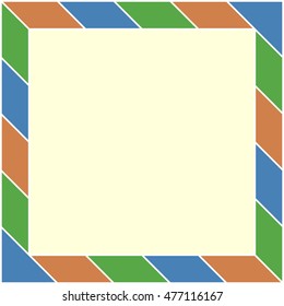 Decorative square frame with geometric ornament on white background. Color border. Layout for your design with place for text. Vector illustration