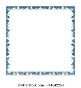 Decorative square frame in Greek style for photo or text. Abstract geometric ornament, isolated on white background. Vintage framework border. Vector illustration. EPS 10.