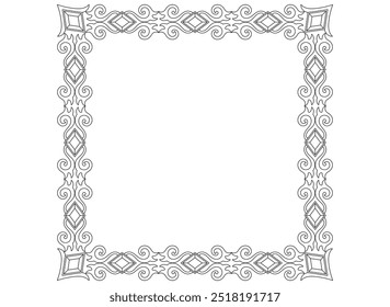 Marco cuadrado decorativo hecho de cristales y rizos - Imagen lineal de Vector para el diseño de texto o Imagen. Marco de contorno para colorear