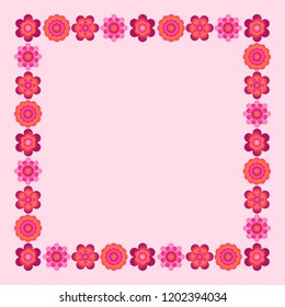 Decorative square frame made of floral elements. Application for greeting cards and other design