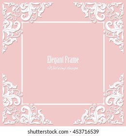 Decorative square frame on pastel pink. Can be used for wedding design.