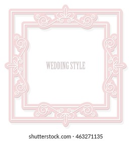 Decorative square frame on pastel pink. Can be used for wedding design. Isolated on white.