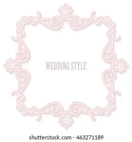 Decorative square frame on pastel pink. Can be used for wedding design. Isolated on white.