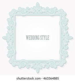 Decorative square frame on pastel blue. Can be used for wedding design.