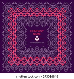Decorative square frame in oriental style. Islam, Arabic, Asian motifs. Card template. Pillow or shawl print. Vintage vector background