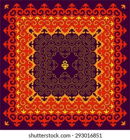 Decorative square frame in oriental style. Islam, Arabic, Asian motifs. Card template. Pillow or shawl print. Vintage vector background