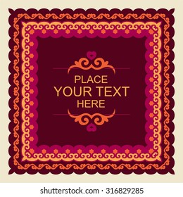Decorative square frame in oriental style. Islam, Arabic, Asian motifs. Greeting or invitation card template