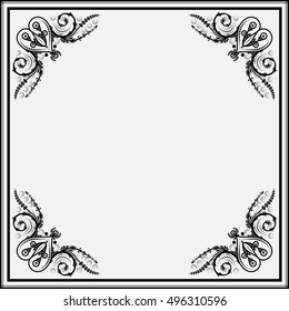Decorative square frame ornate ornaments with stylized hearts and leaves in the corners
