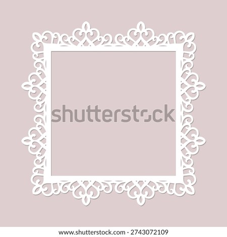 Decorative square frame with ornate white lace filigree border and elegant corners for invitations
