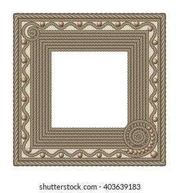Decorative square frame with patterned tiled cord