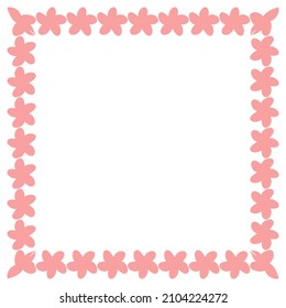Decorative square frame with pink flowers Design element Vector illustration Isolated on white background