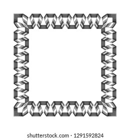 Decorative square frame of silver spiral ribbon. Template for photos, greeting cards, invitations, certificates, messages. Isolated on white background. EPS10 vector illustration.