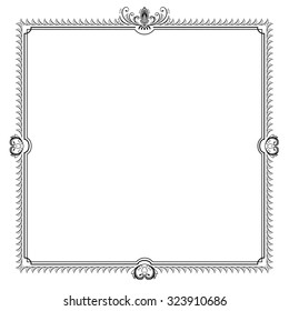 Decorative square frame with swirls and leaves. 