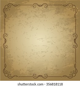 Decorative square frame with  swirls on grunge background. Vector image.