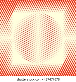 Decorative square frame with symmetric geometric ornament in the middle of a wallpaper. Red sharp lines and round spheres abstract background. 3d optical illusion effect pattern. Vector illustration