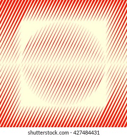 Decorative square frame with symmetric geometric ornament in the middle of a wallpaper. Red sharp lines and round spheres abstract background. 3d optical illusion effect pattern. Vector illustration