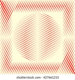 Decorative square frame with symmetric geometric ornament in the center. Red sharp lines and round spheres abstract background. 3d optical illusion effect wallpaper. Vector illustration