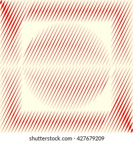 Decorative square frame with symmetric geometric ornament in the center. Red sharp lines and round spheres abstract background. 3d optical illusion effect wallpaper. Vector illustration